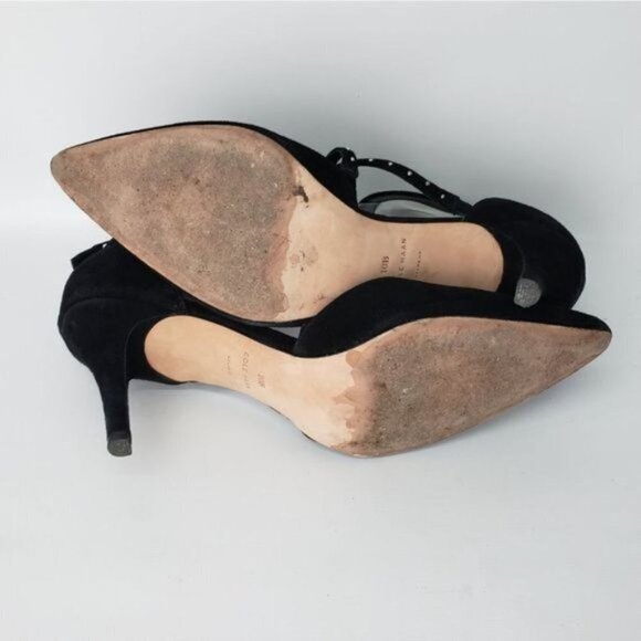 Cole Haan Black Suede Heels Stud Detail Size 10B Ankle Strap Cocktail Wedding - Picture 8 of 15